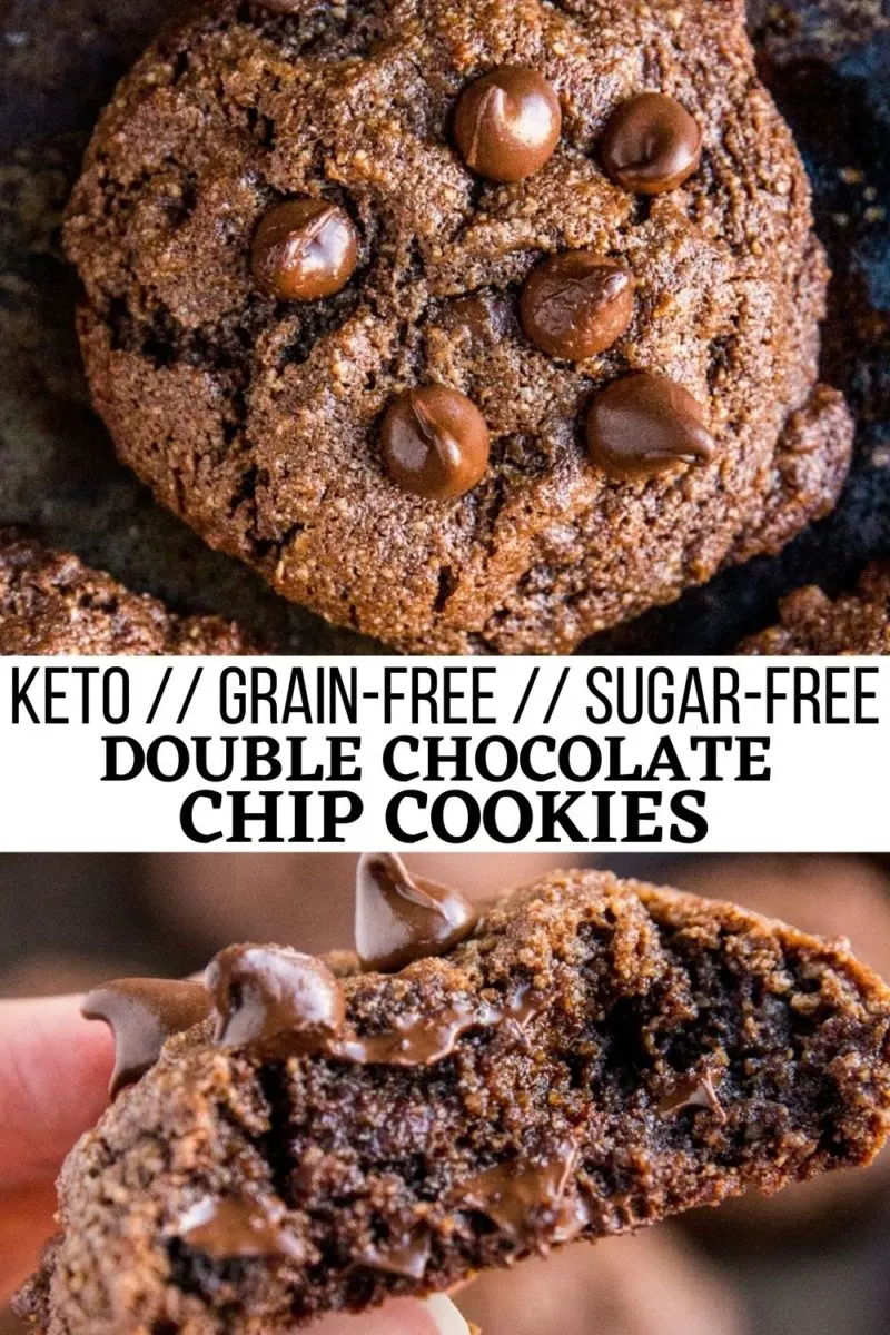 Keto Double Chocolate Chip Cookies - grain-free, sugar-free, low-carb chocolate chip cookies recipe. Rich, moist, and gooey!