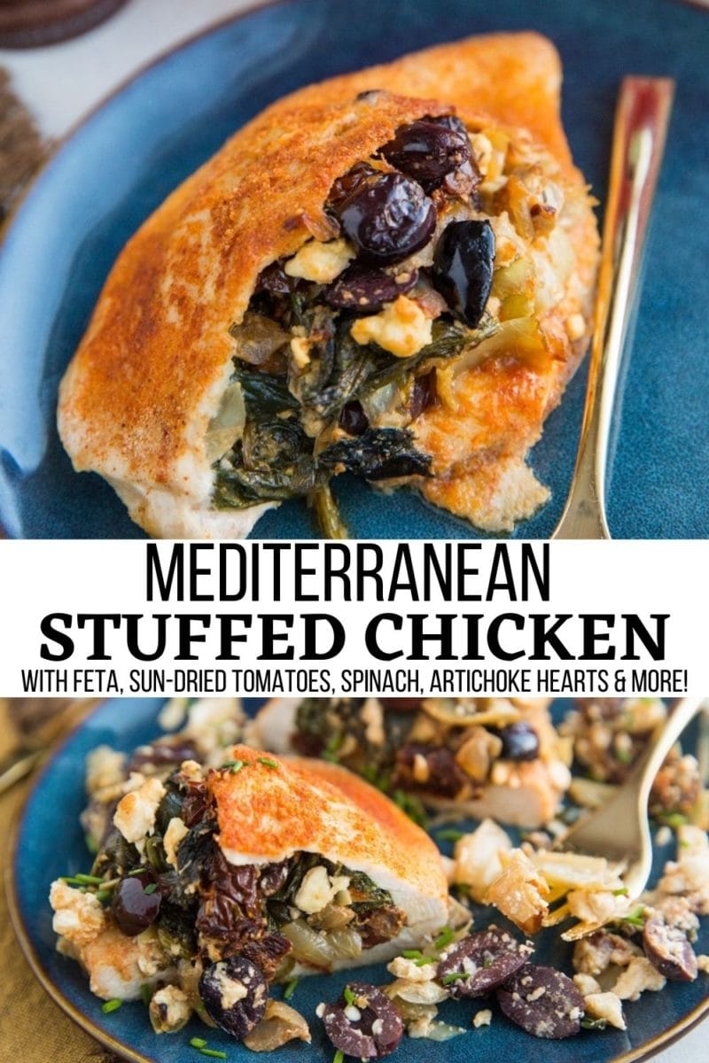 Easy Mediterranean Stuffed Chicken with feta cheese, sun-dried tomatoes, spinach, artichoke hearts, and kalamata olives is bursting with flavor and is remarkably tender. This simple yet flavorful recipe is a marvelous example of just how amazing chicken can be!