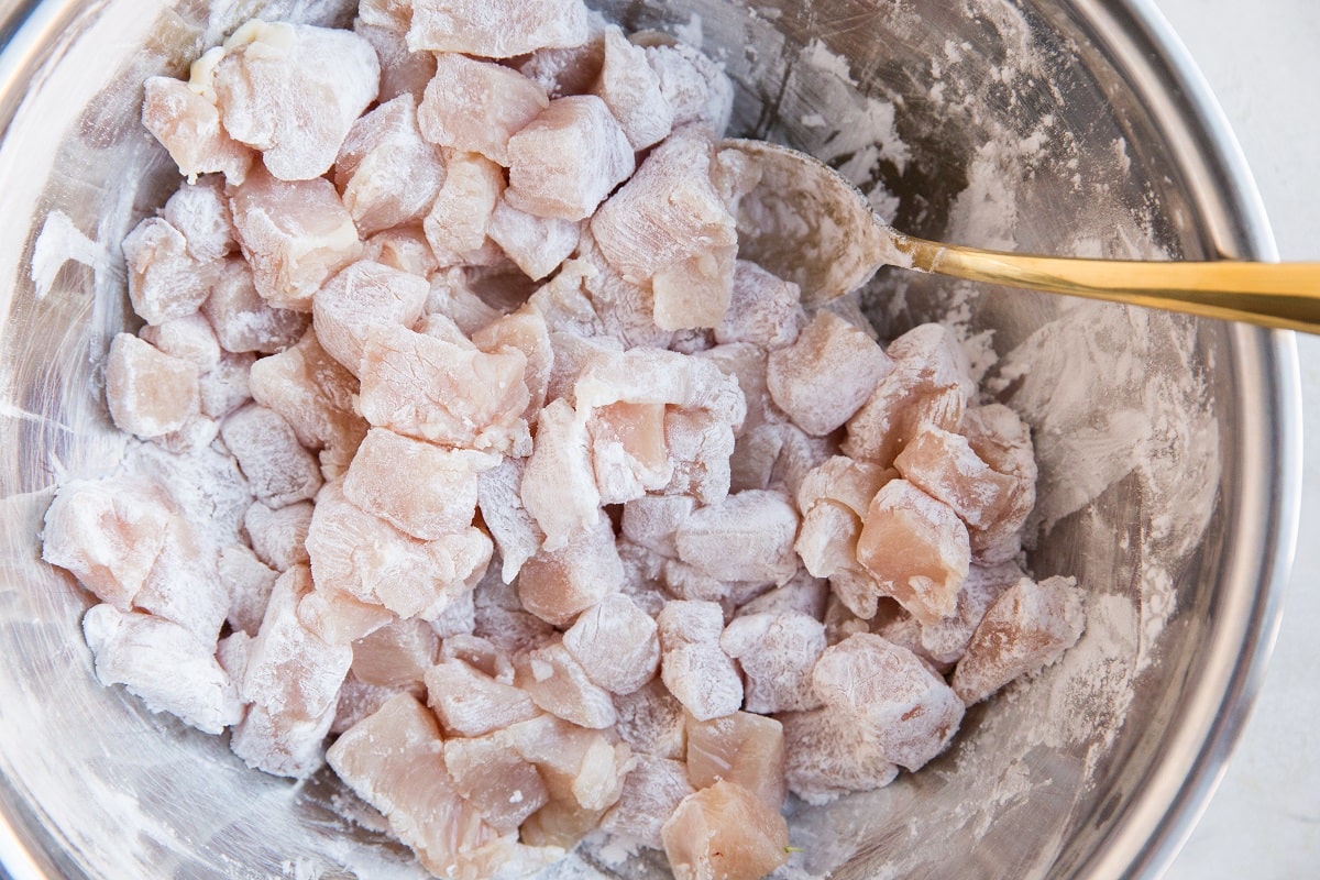 Coat the chicken in tapioca flour