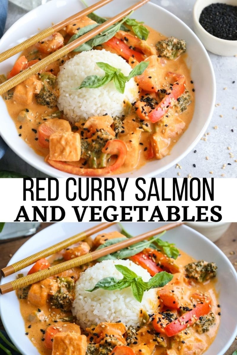 Red Curry Salmon and Vegetables - a hearty Thai dinner recipe
