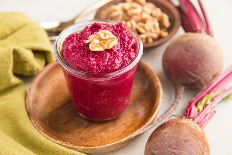 Roasted Beet Pesto with walnuts - a flavorful, nutrient-dense pesto sauce recipe