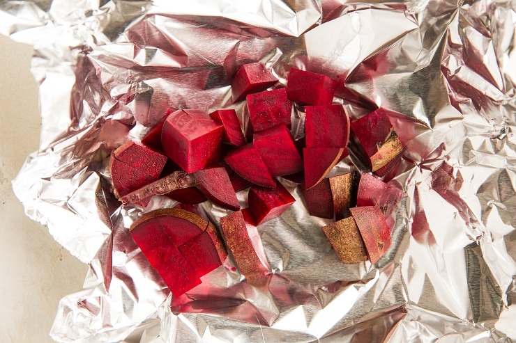 Chop the beet and wrap the chunks in foil