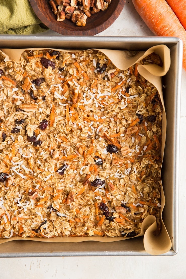 Carrot Cake Baked Oatmeal made vegan and gluten-free - egg-free, gluten-free, dairy-free, and delicious! A lovely breakfast or snack