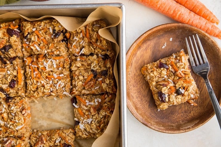 Carrot Cake Baked Oatmeal - egg-free, dairy-free, gluten-free baked oatmeal with carrot cake goodies mixed in.