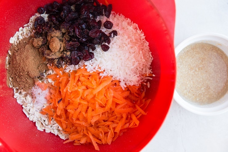 Stir together the dry ingredients in a mixing bowl