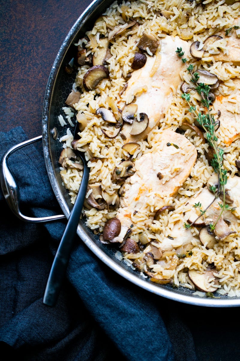 Chicken and Mushroom Rice Skillet - an easy one-pot meal that is full of flavor!