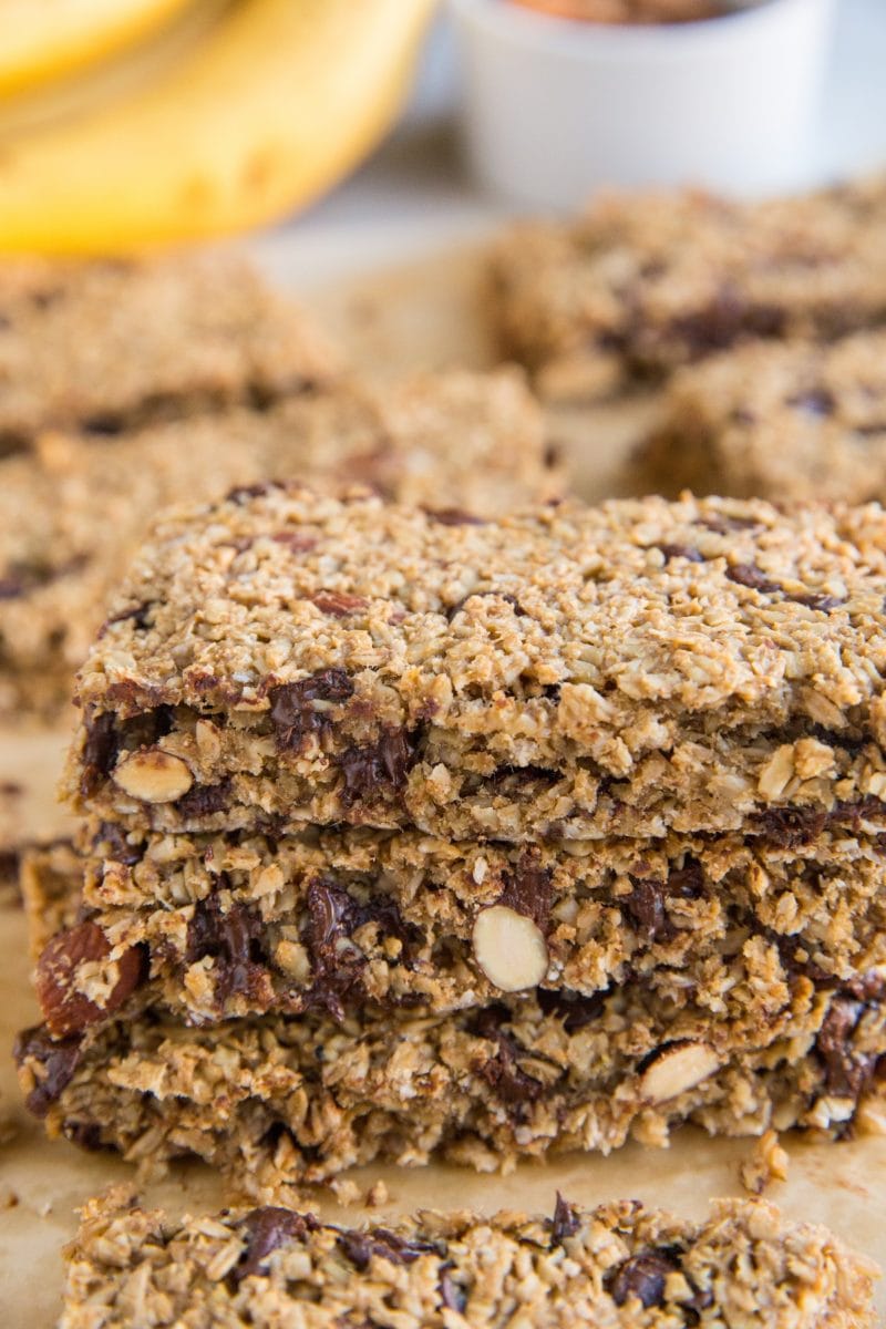 Oat and nut Granola Bars made with just 5 simple ingredients. Sweetened mostly with banana!