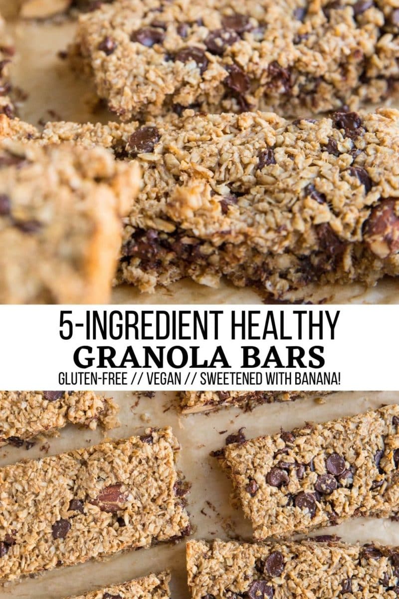5 Ingredient Healthy Granola Bars that are gluten-free, vegan, easy to make, and sweetened mostly with banana. Easily customizable and delicious!