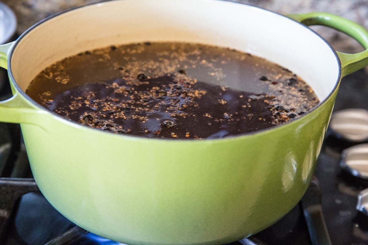 Boil the water, coconut sugar, and pickling spices in a large pot