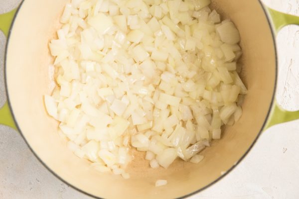 Onion sautéing in the Dutch oven