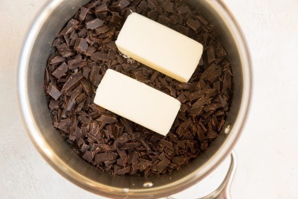 Chocolate and butter in a saucepan to be melted