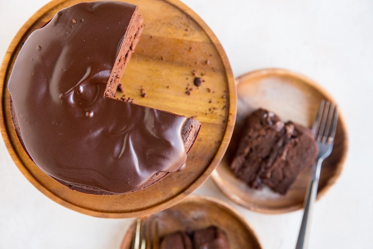 Keto Brownie Cake - 2 layers of sugar-free fudge brownies with chocolate ganache