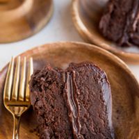 Keto Brownie Cake - grain-free sugar-free two-layer fudge brownie cake with chocolate ganache