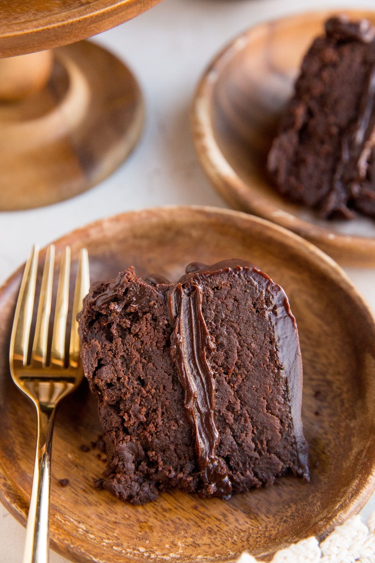 Keto Brownie Cake - grain-free sugar-free two-layer fudge brownie cake with chocolate ganache
