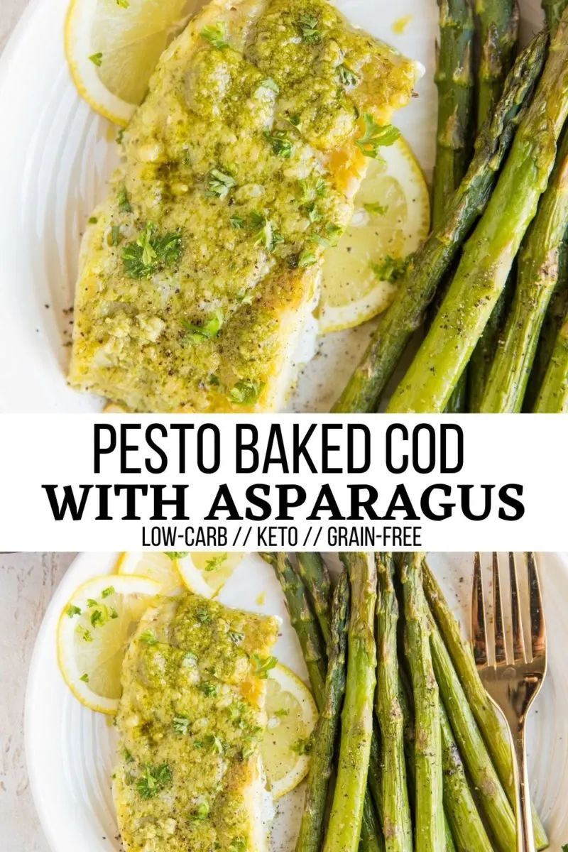 Keto Pesto Baked Cod & Asparagus - a high-protein, low-carb dinner recipe that is packed with nutrients.