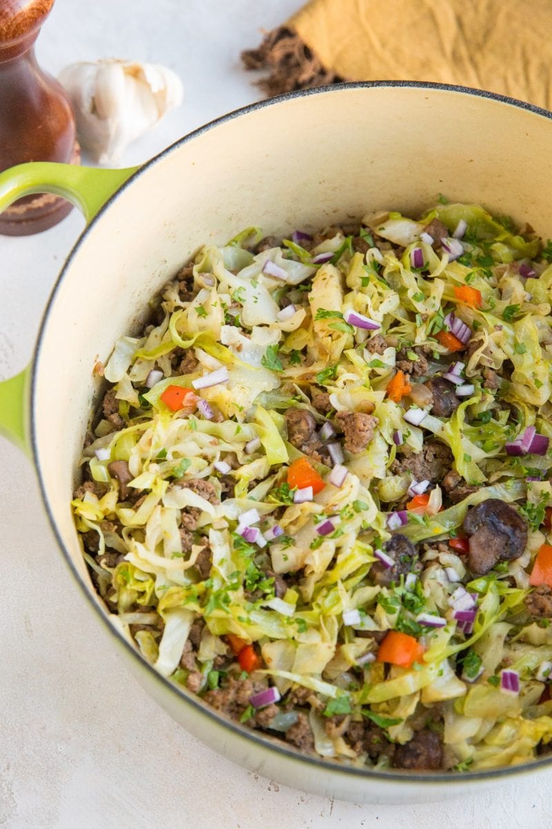 One-Pot Cabbage and Ground Beef - an easy dinner recipe with mushrooms, bell pepper, and onion. Keto, paleo, whole30 and healthy