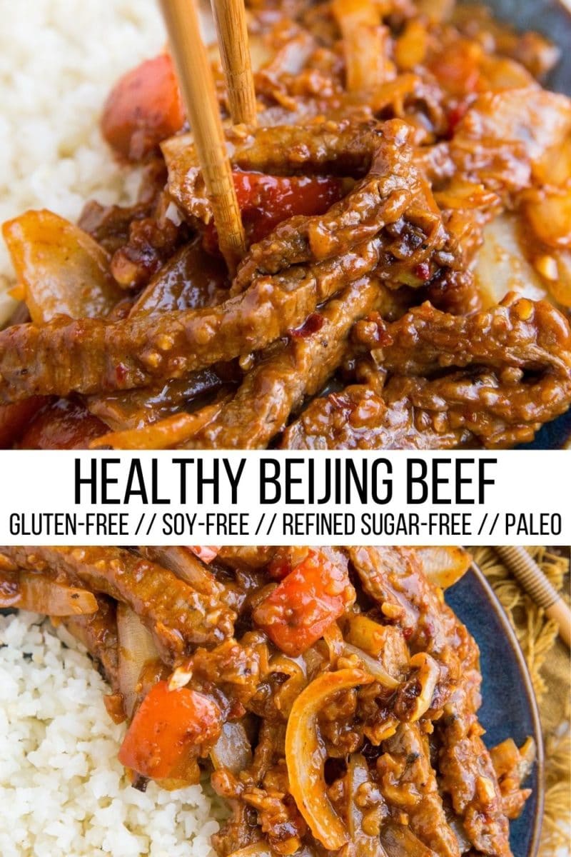 Healthy Beijing Beef made gluten-free, soy-free, and refined sugar-free. An easy, quick copycat Panda Express Beijing Beef recipe!