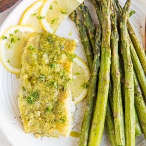 Pesto Baked Cod with Asparagus - a clean and easy dinner recipe that is low-carb and keto