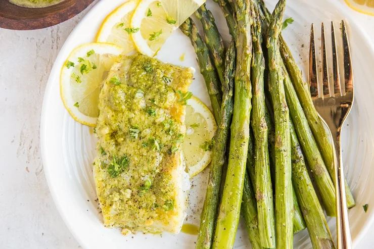 Pesto Baked Cod with Asparagus - a clean and easy dinner recipe that is low-carb and keto