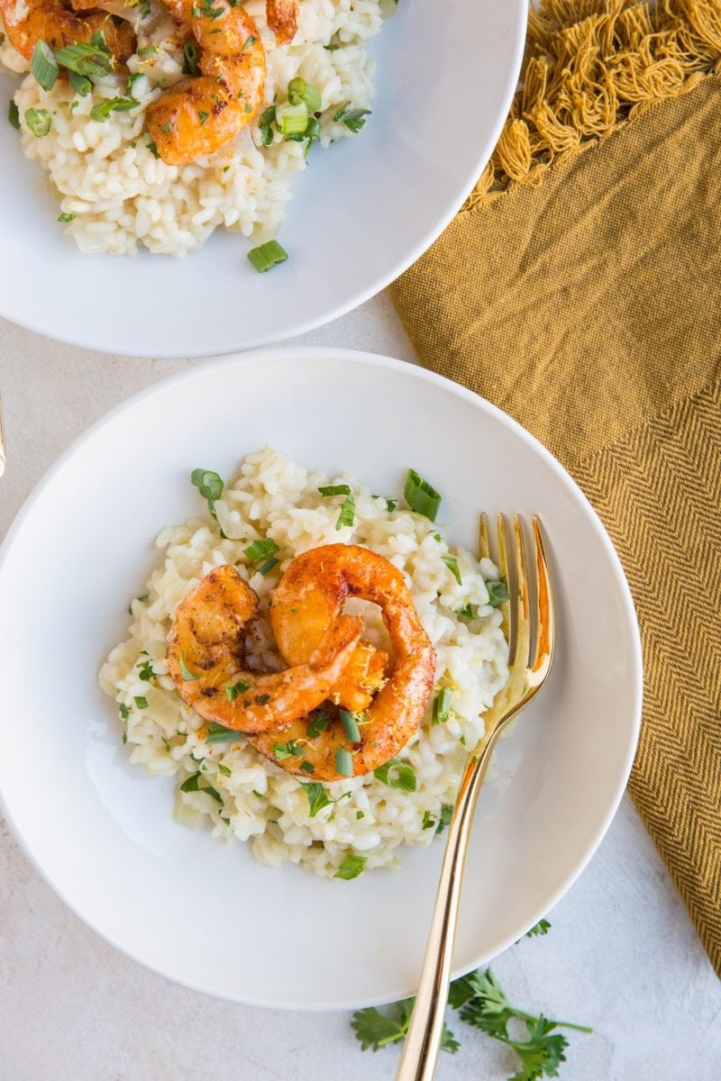 Seared shrimp with creamy risotto - a healthy, delicious fancy dinner recipe