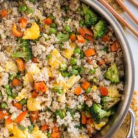 Easy Healthy Vegetable Fried Rice with brown rice, carrots, peas, bell pepper, and more