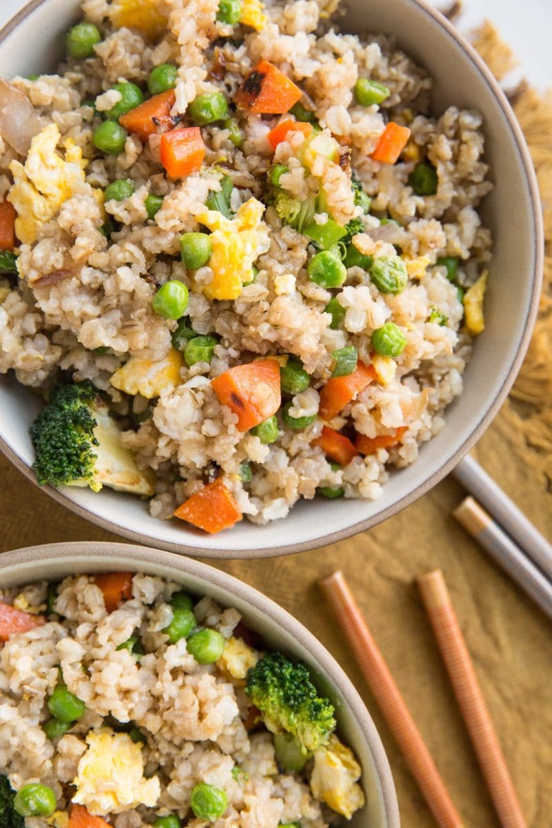 Vegetable Fried Rice with broccoli, bell pepper, peas, and carrots. a veggie-loaded rice experience