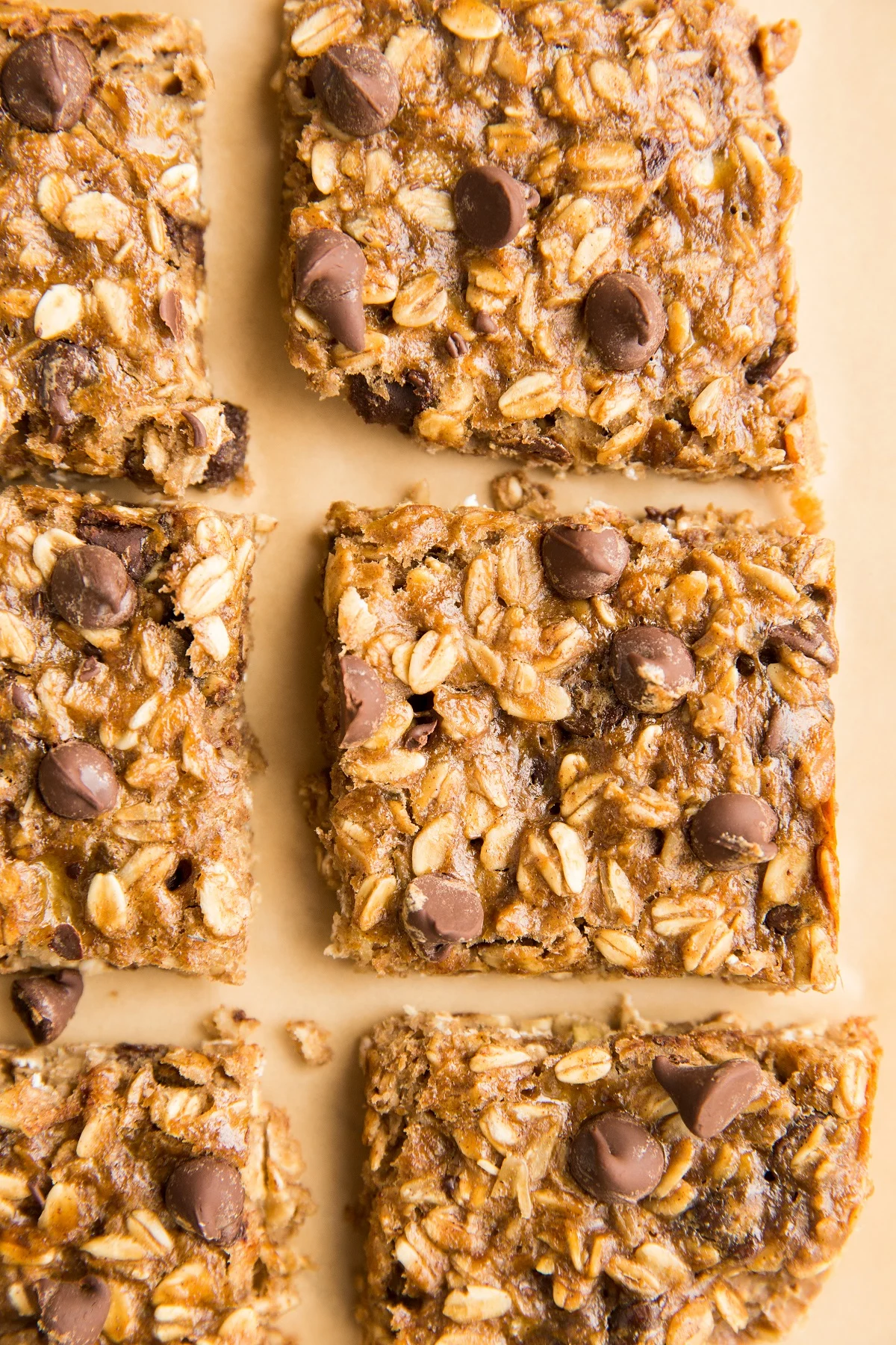Healthy breakfast bars on a sheet of parchment paper