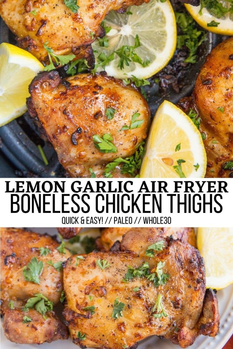 Air fryer boneless chicken thighs collage