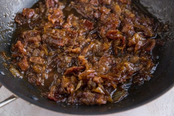 Finished bacon jam in a skillet