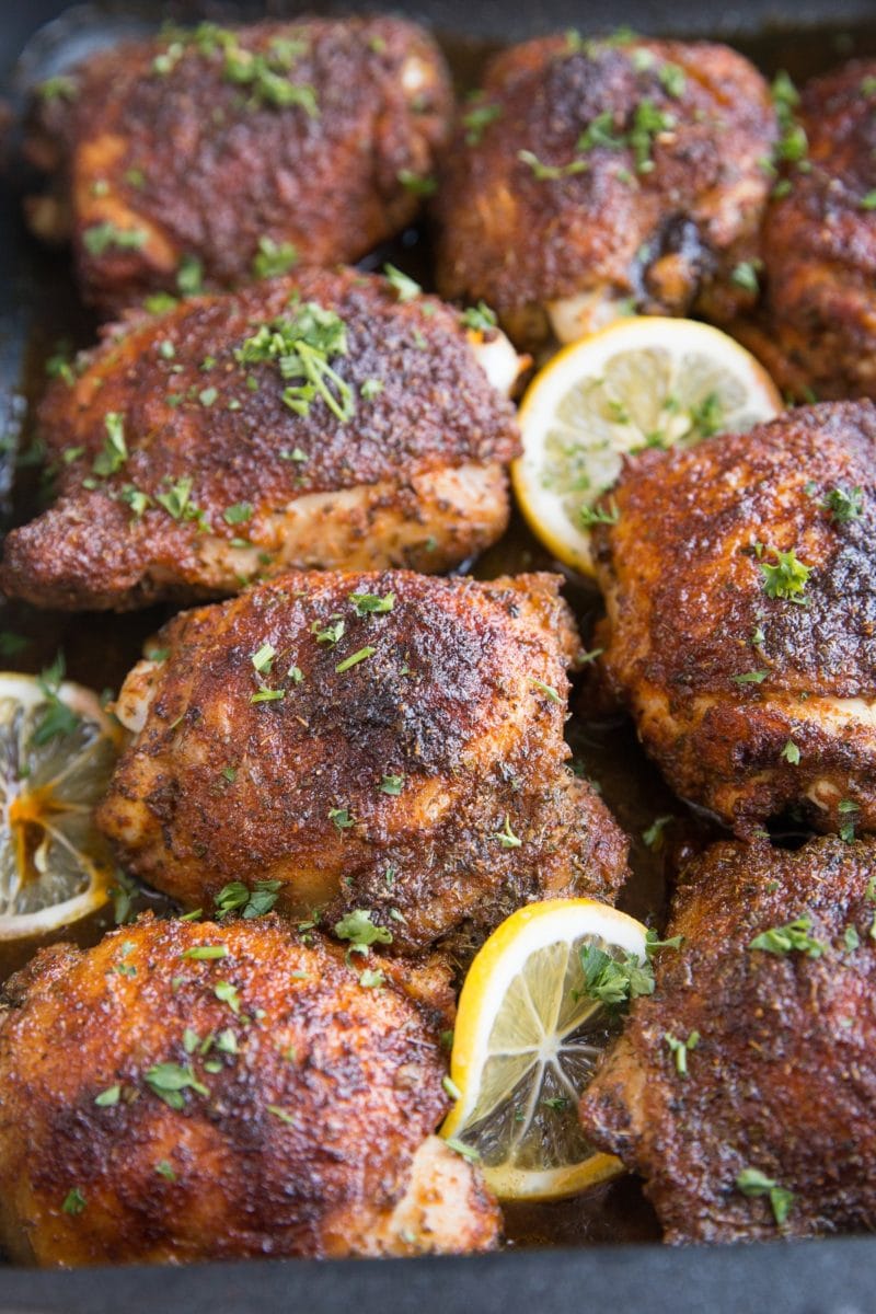 Blackened chicken in a casserole dish