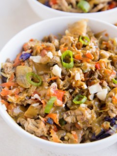 close up photo of ground turkey cabbage bowls with lots of veggies