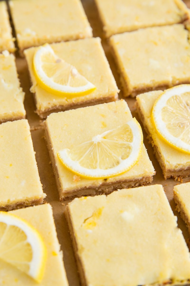 Cut lemon bars at an angle