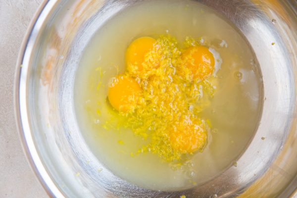 Wet ingredients for lemon filling in a mixing bowl