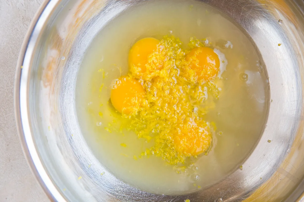 Wet ingredients for lemon filling in a mixing bowl