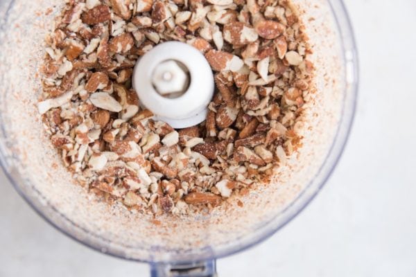 Raw nuts chopped in a food processor