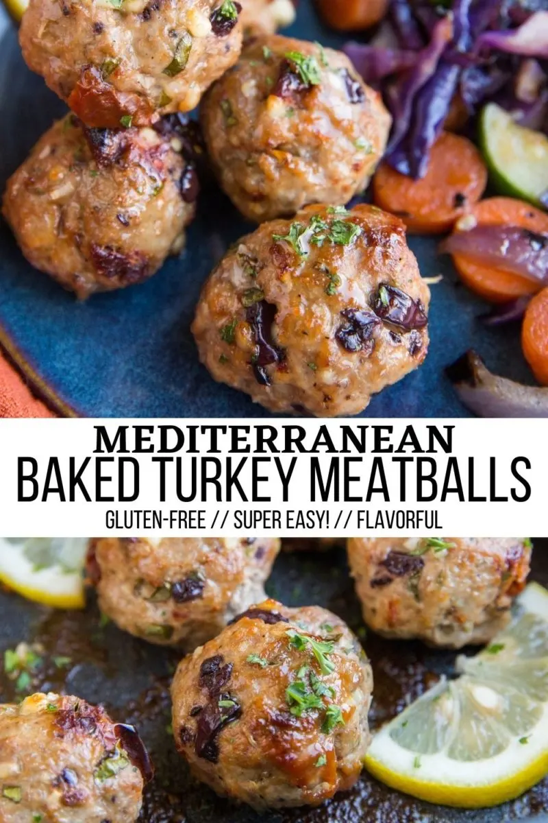 Collage for Mediterranean baked meatballs