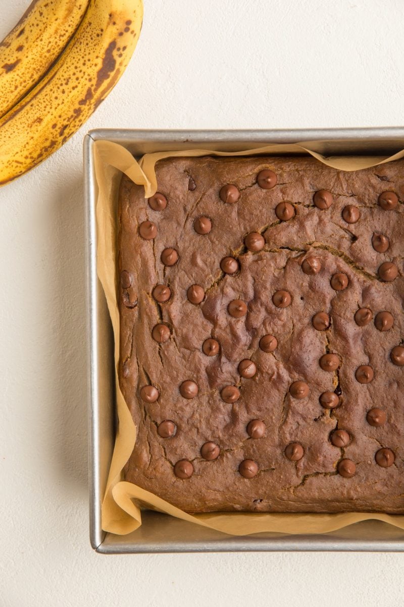 Chickpea bars fresh out of the oven in a cake pan