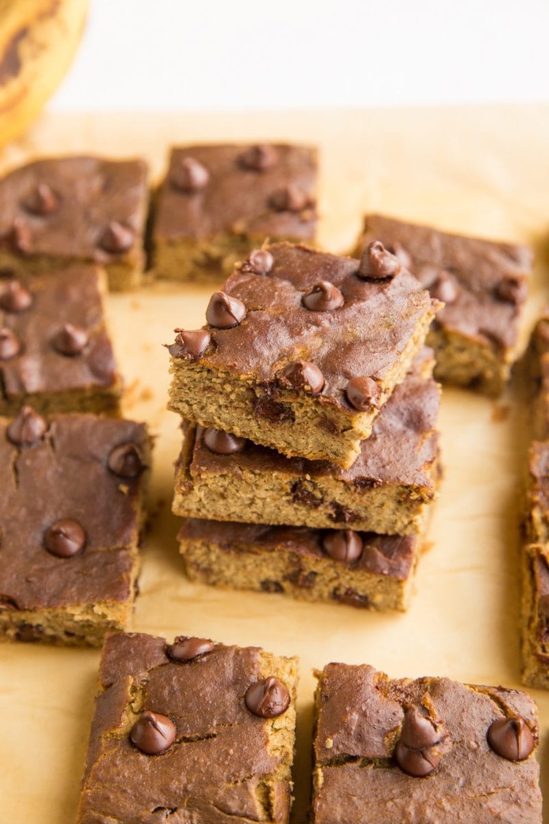 Chickpea bars with banana on a sheet of parchment paper