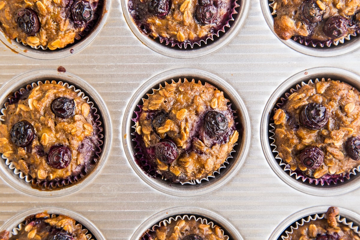 finished oatmeal cups in a muffin tray