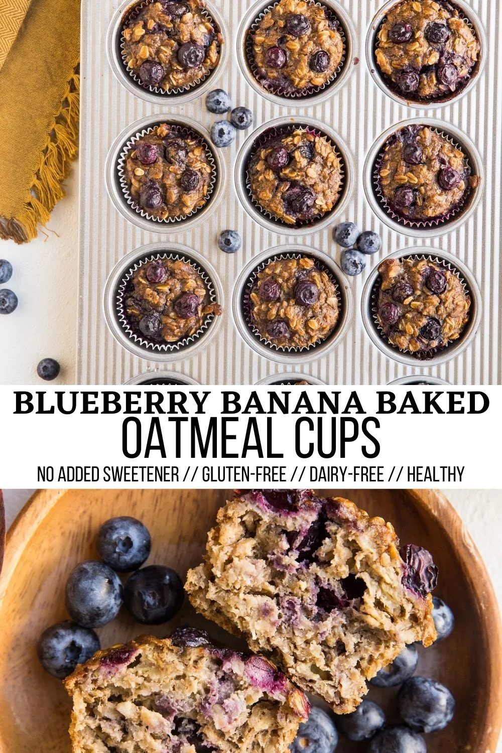 Blueberry banana oatmeal muffins collage