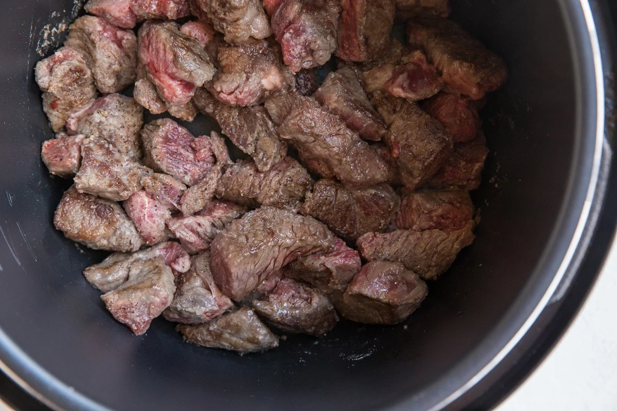 All of the beef stew meat in an Instant Pot