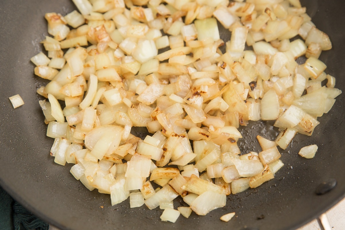 onions caramelizing in a skillet