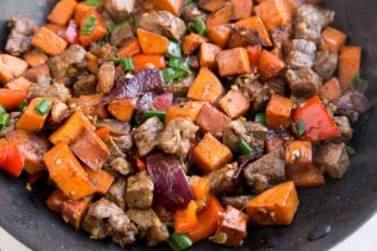 Steak and Sweet Potato Skillet with Peppers - The Roasted Root