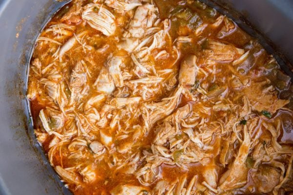 Finished shredded chicken in a crock pot