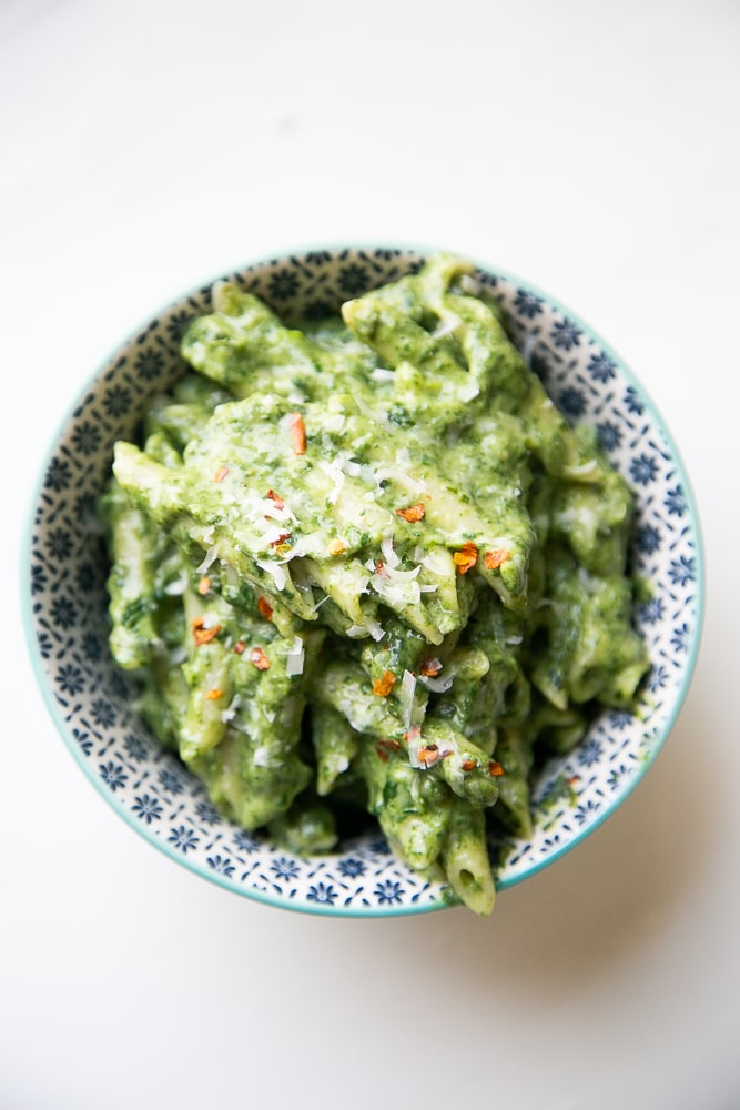 Spinach Avocado Parmesan Creamy Pasta