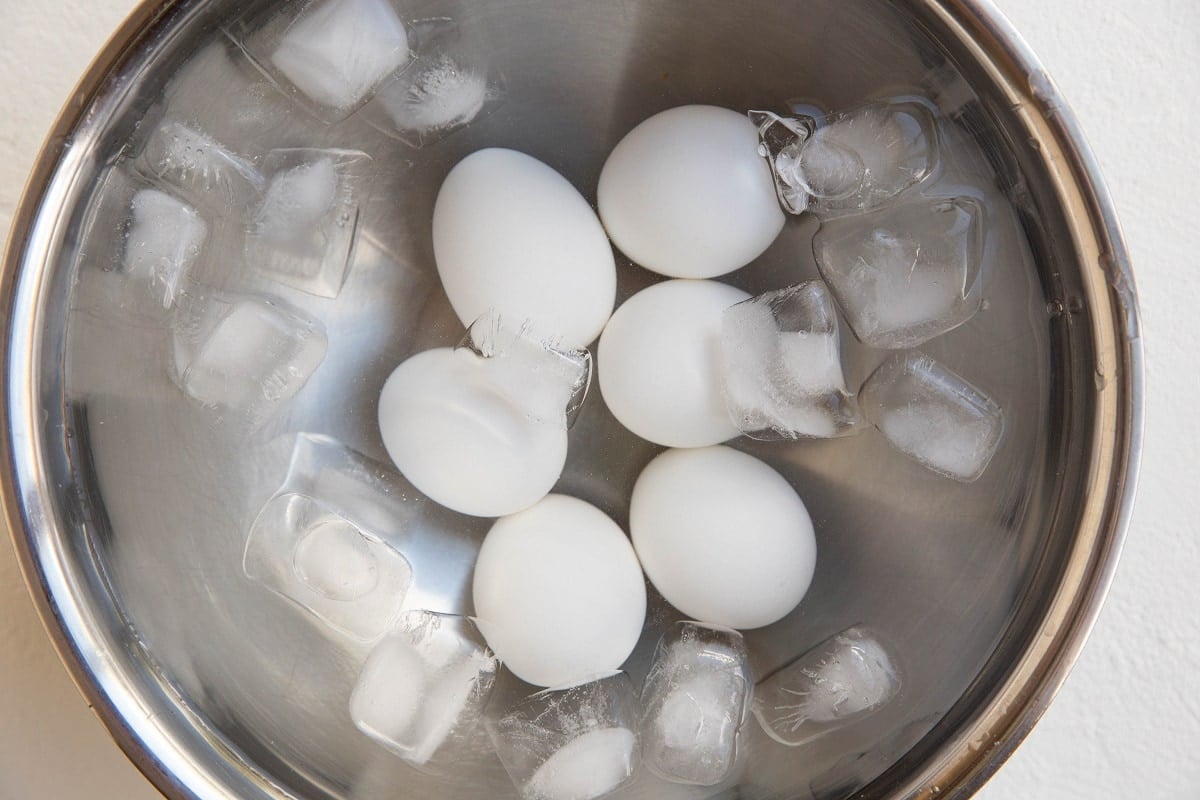 Eggs in an ice bath