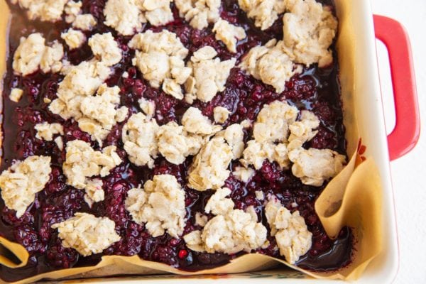 Blackberry oat bars ready to go into the oven