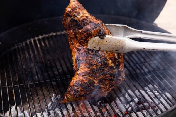 Tri tip turned on its side to get the edges crispy