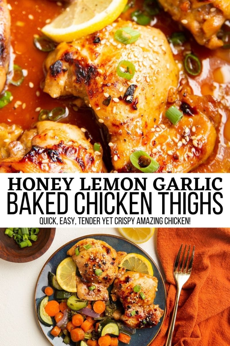 collage for honey lemon garlic baked chicken