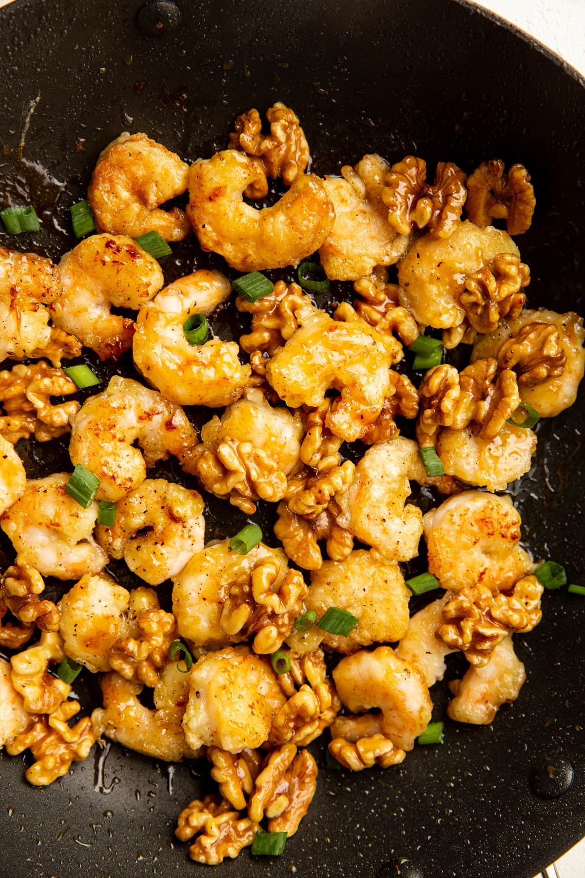 Skillet with honey walnut shrimp